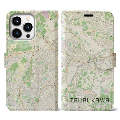 【鶴川（東京都）】地図柄iPhoneケース（手帳タイプ）ナチュラル・iPhone 13 Pro 用