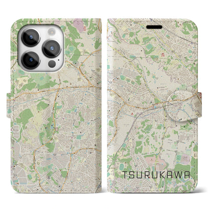 【鶴川（東京都）】地図柄iPhoneケース（手帳タイプ）ナチュラル・iPhone 14 Pro 用