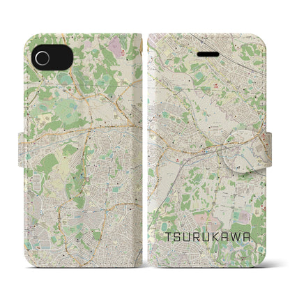 【鶴川（東京都）】地図柄iPhoneケース（手帳タイプ）ナチュラル・iPhone SE（第3 / 第2世代） / 8 / 7 / 6s / 6 用