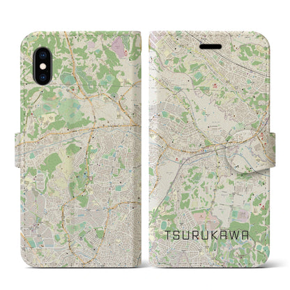 【鶴川（東京都）】地図柄iPhoneケース（手帳タイプ）ナチュラル・iPhone XS / X 用
