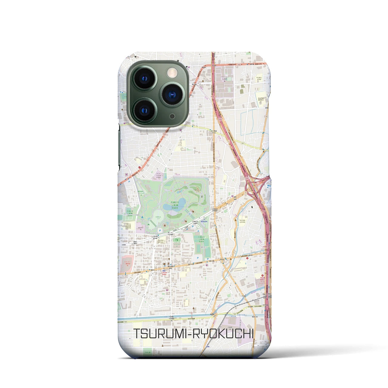 【鶴見緑地】地図柄iPhoneケース（バックカバータイプ・ナチュラル）iPhone 11 Pro 用