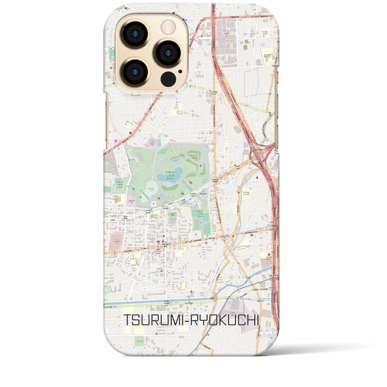 【鶴見緑地】地図柄iPhoneケース（バックカバータイプ・ナチュラル）iPhone 12 Pro Max 用