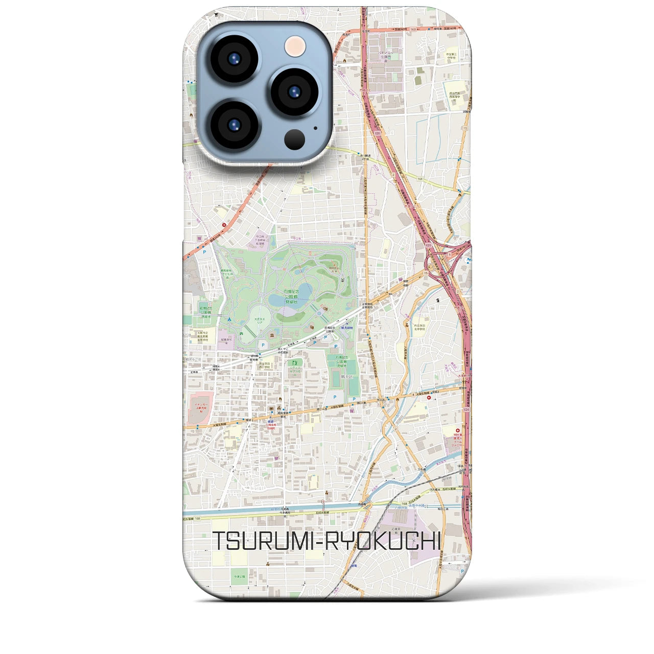 【鶴見緑地】地図柄iPhoneケース（バックカバータイプ・ナチュラル）iPhone 13 Pro Max 用