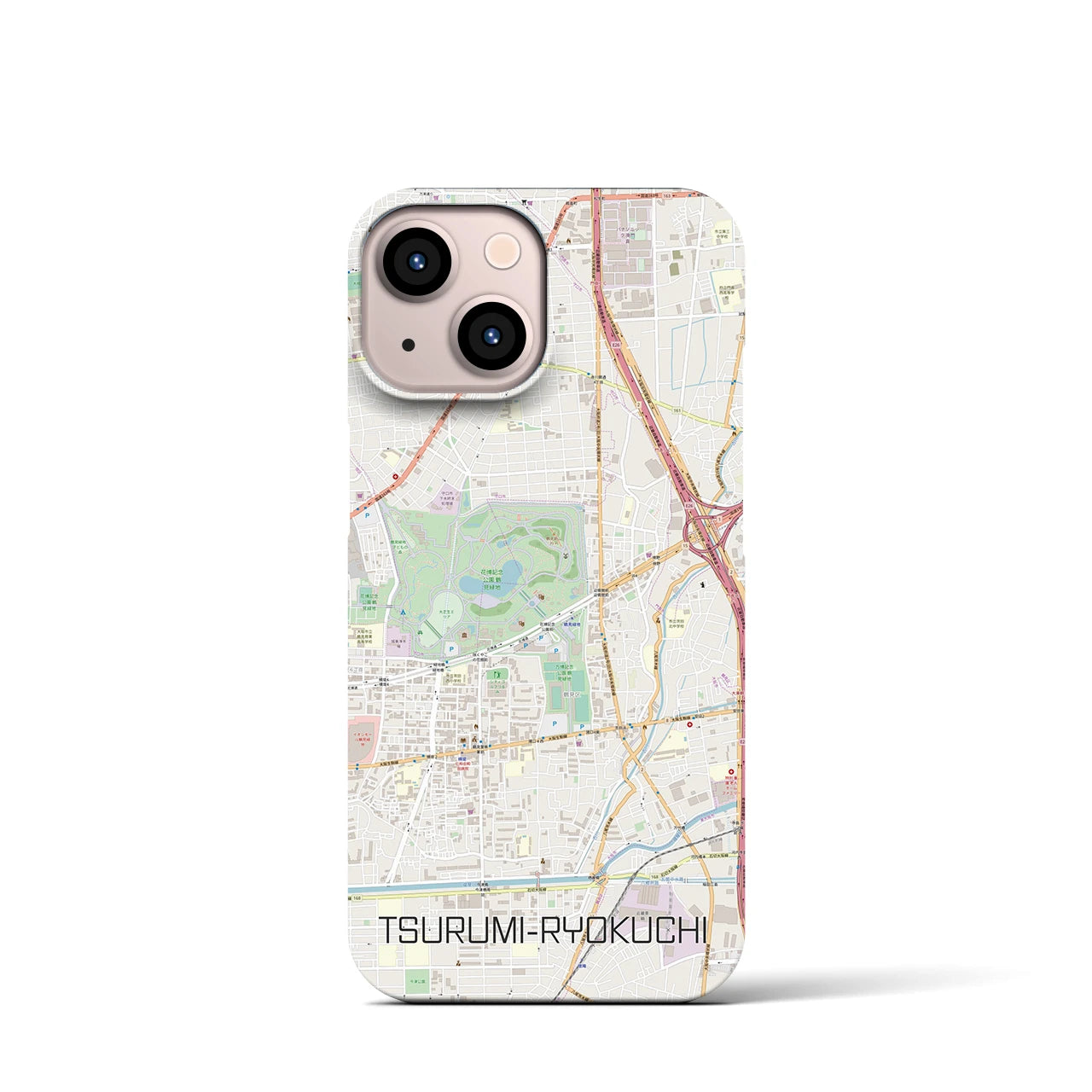 【鶴見緑地】地図柄iPhoneケース（バックカバータイプ・ナチュラル）iPhone 13 mini 用
