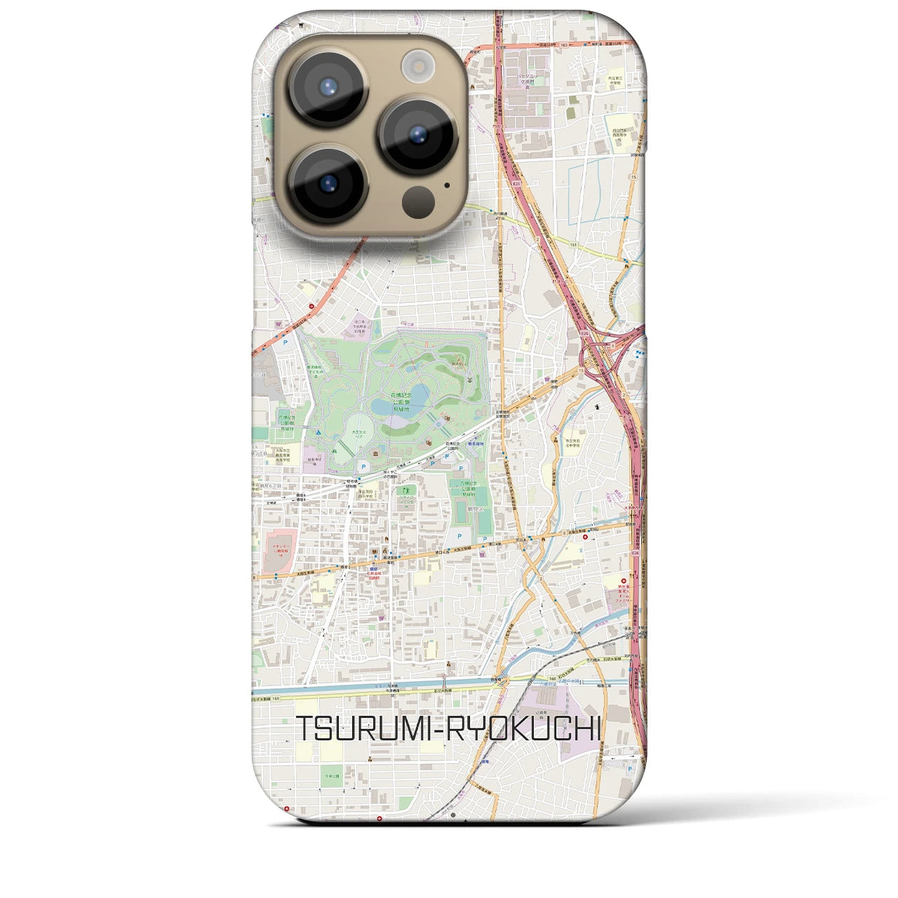 【鶴見緑地】地図柄iPhoneケース（バックカバータイプ・ナチュラル）iPhone 14 Pro Max 用
