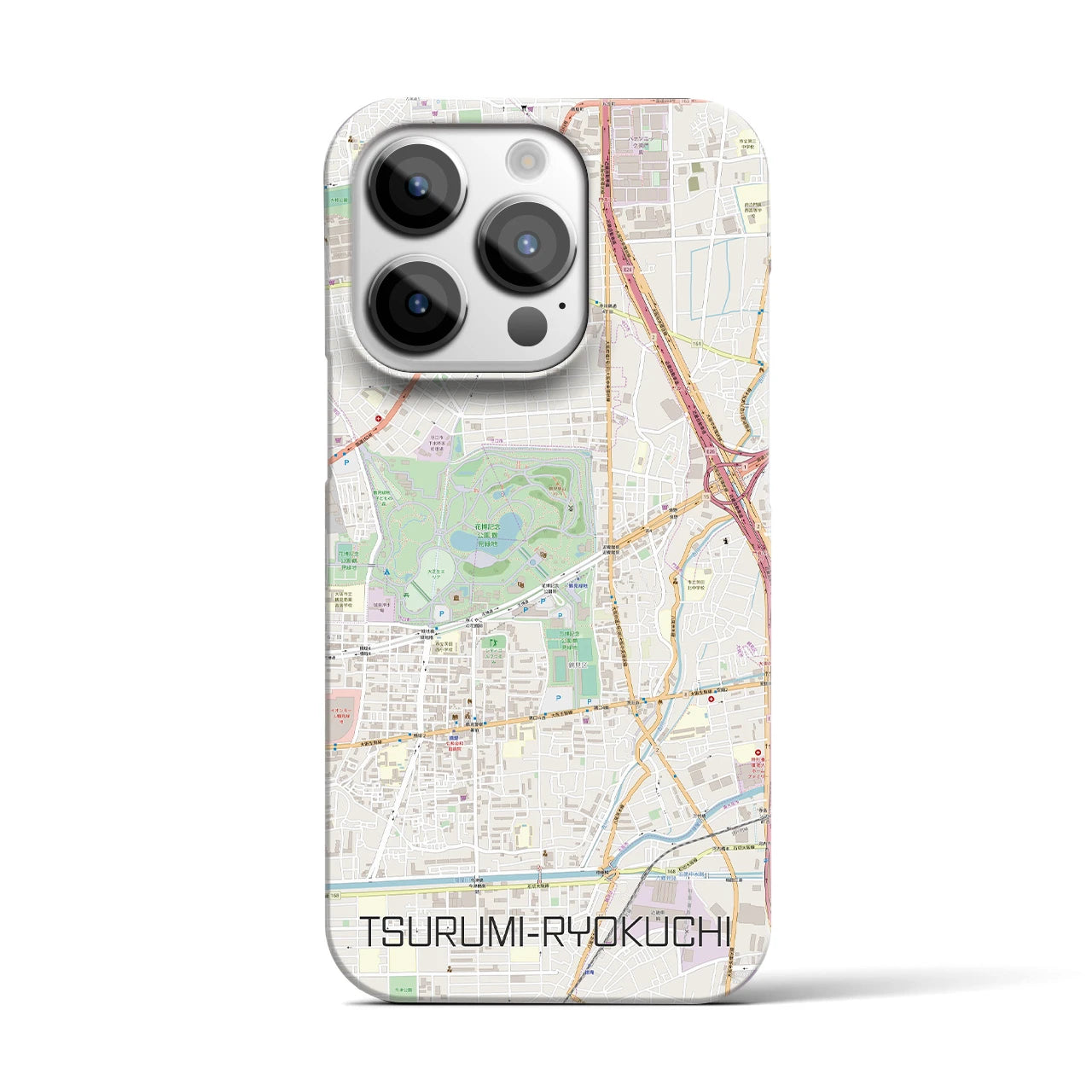 【鶴見緑地】地図柄iPhoneケース（バックカバータイプ・ナチュラル）iPhone 14 Pro 用