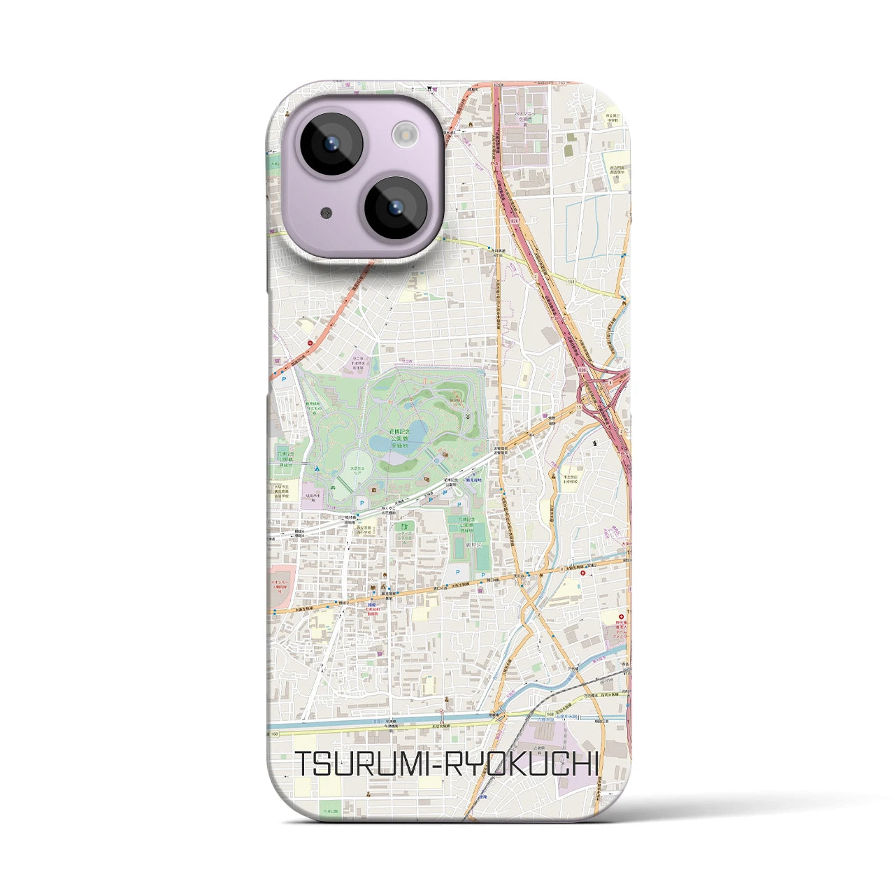 【鶴見緑地】地図柄iPhoneケース（バックカバータイプ・ナチュラル）iPhone 14 用