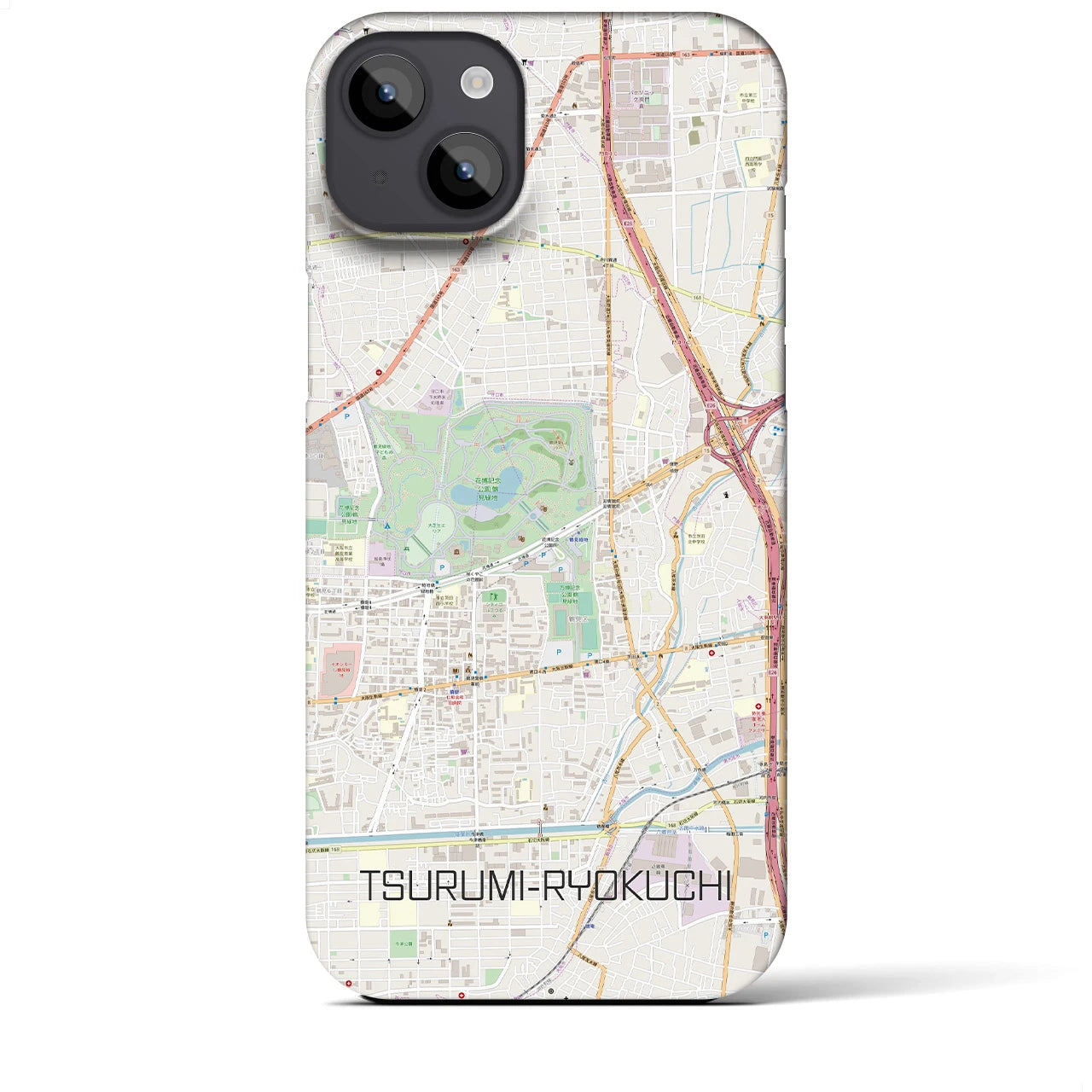 【鶴見緑地】地図柄iPhoneケース（バックカバータイプ・ナチュラル）iPhone 14 Plus 用