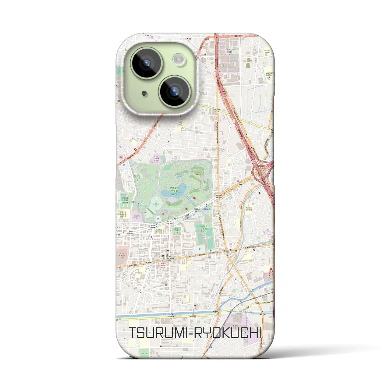 【鶴見緑地】地図柄iPhoneケース（バックカバータイプ・ナチュラル）iPhone 15 用