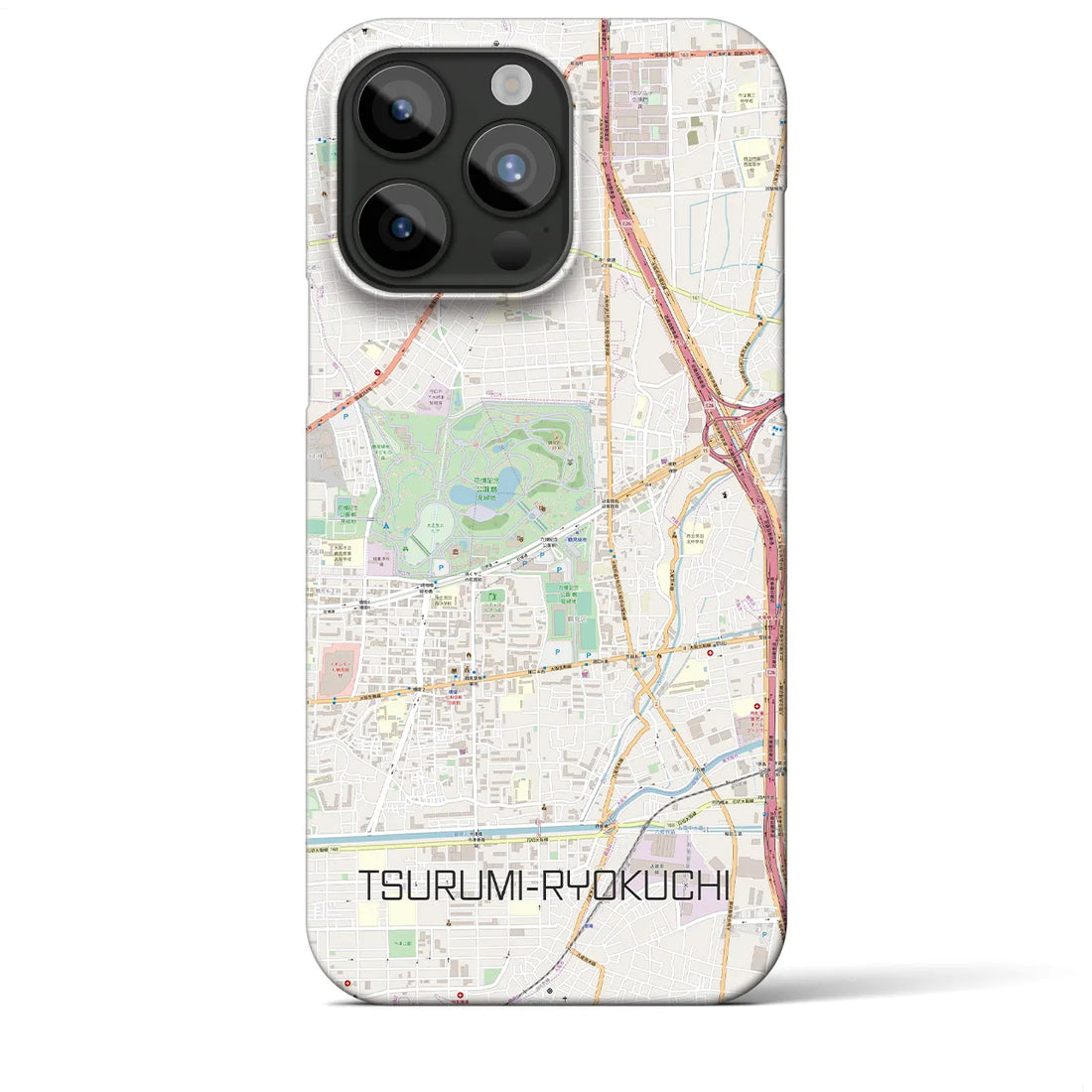 【鶴見緑地】地図柄iPhoneケース（バックカバータイプ・ナチュラル）iPhone 15 Pro Max 用