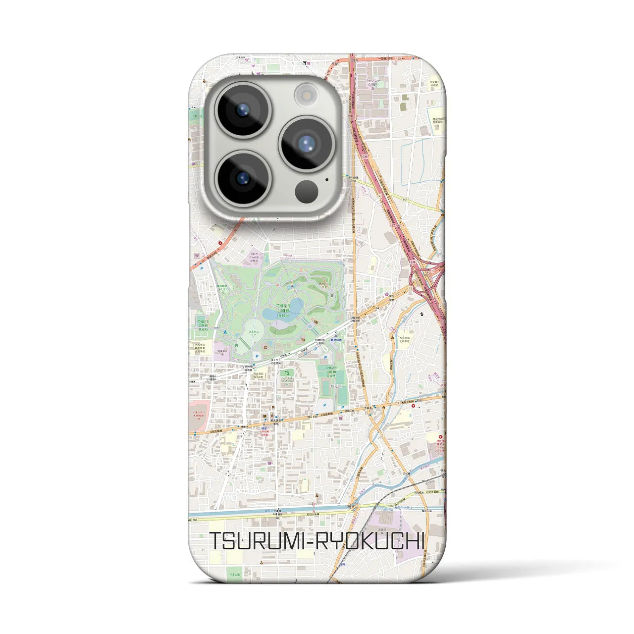 【鶴見緑地】地図柄iPhoneケース（バックカバータイプ・ナチュラル）iPhone 15 Pro 用