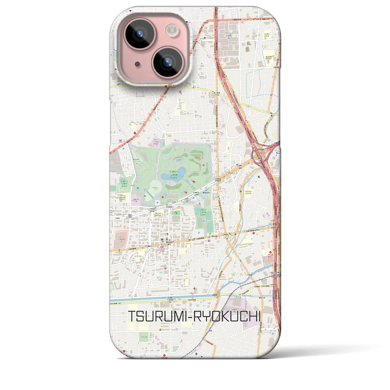 【鶴見緑地】地図柄iPhoneケース（バックカバータイプ・ナチュラル）iPhone 15 Plus 用
