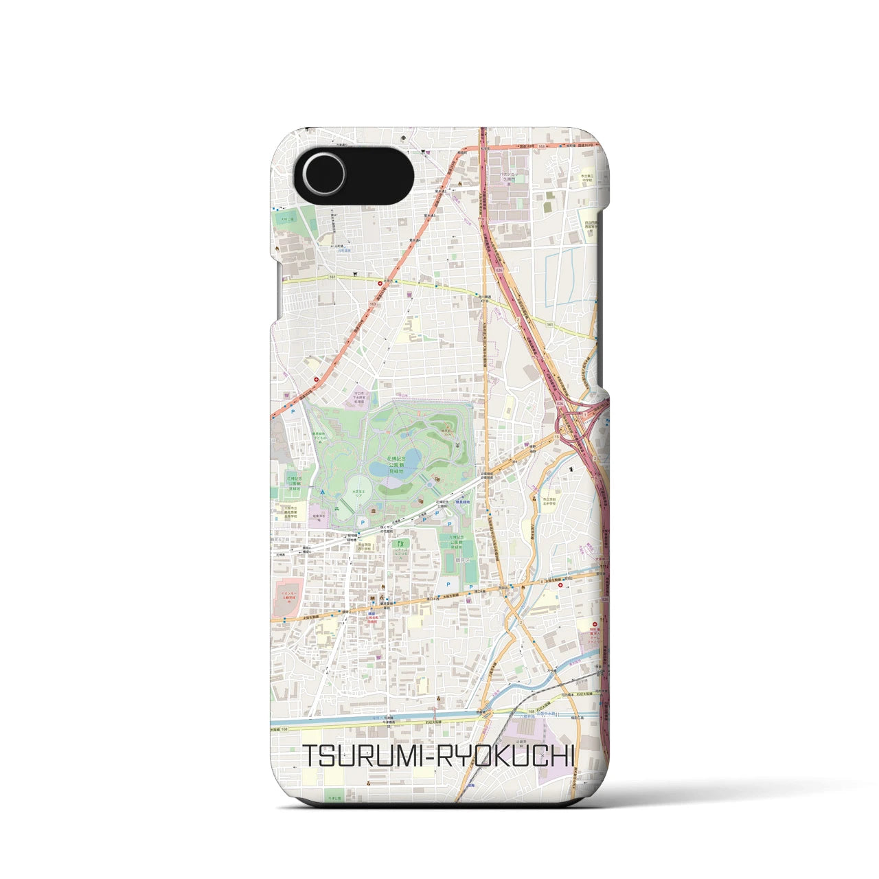 【鶴見緑地】地図柄iPhoneケース（バックカバータイプ・ナチュラル）iPhone SE（第3 / 第2世代） / 8 / 7 / 6s / 6 用