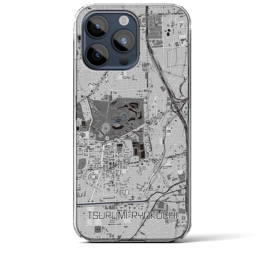 【鶴見緑地】地図柄iPhoneケース（クリアタイプ・モノトーン）iPhone 15 Pro Max 用