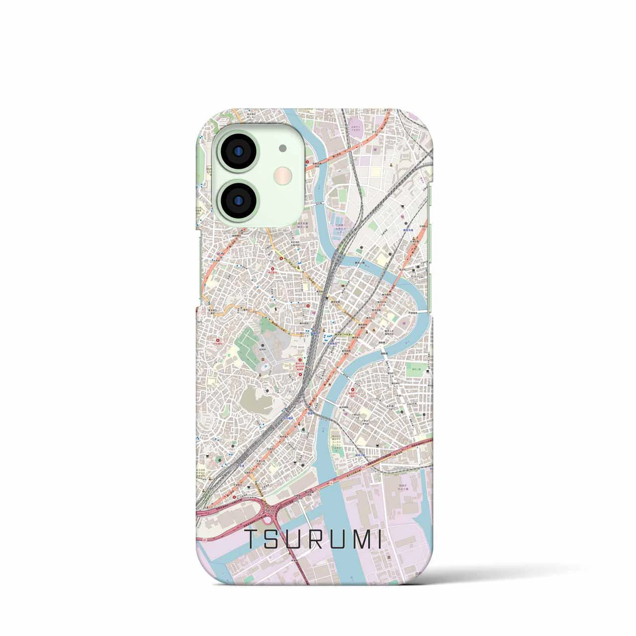【鶴見】地図柄iPhoneケース（バックカバータイプ・ナチュラル）iPhone 12 mini 用