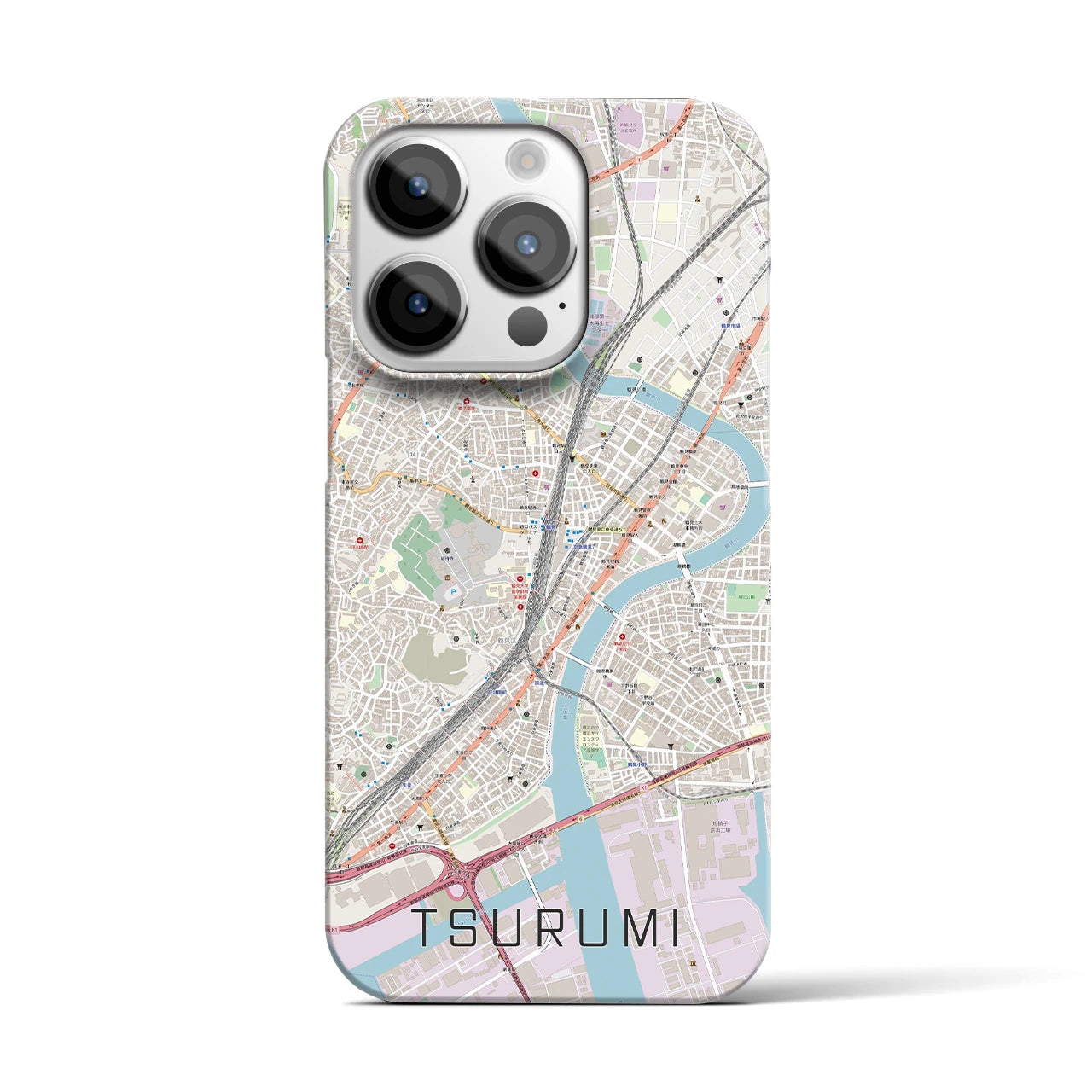 【鶴見】地図柄iPhoneケース（バックカバータイプ・ナチュラル）iPhone 14 Pro 用