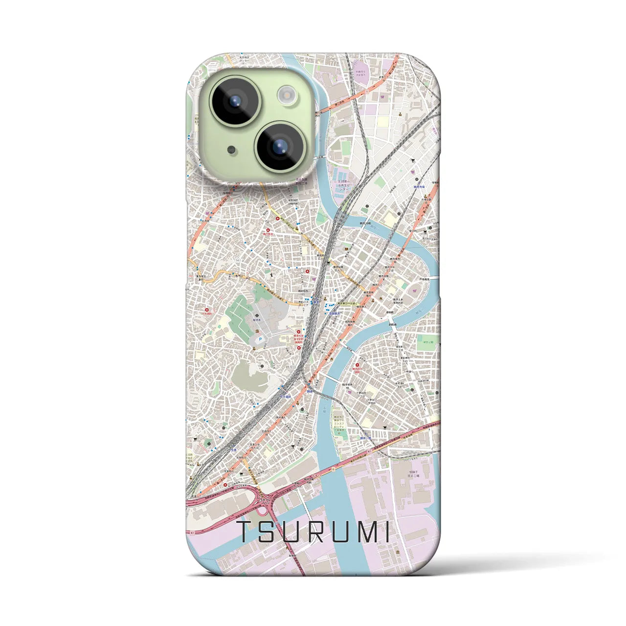 【鶴見】地図柄iPhoneケース（バックカバータイプ・ナチュラル）iPhone 15 用