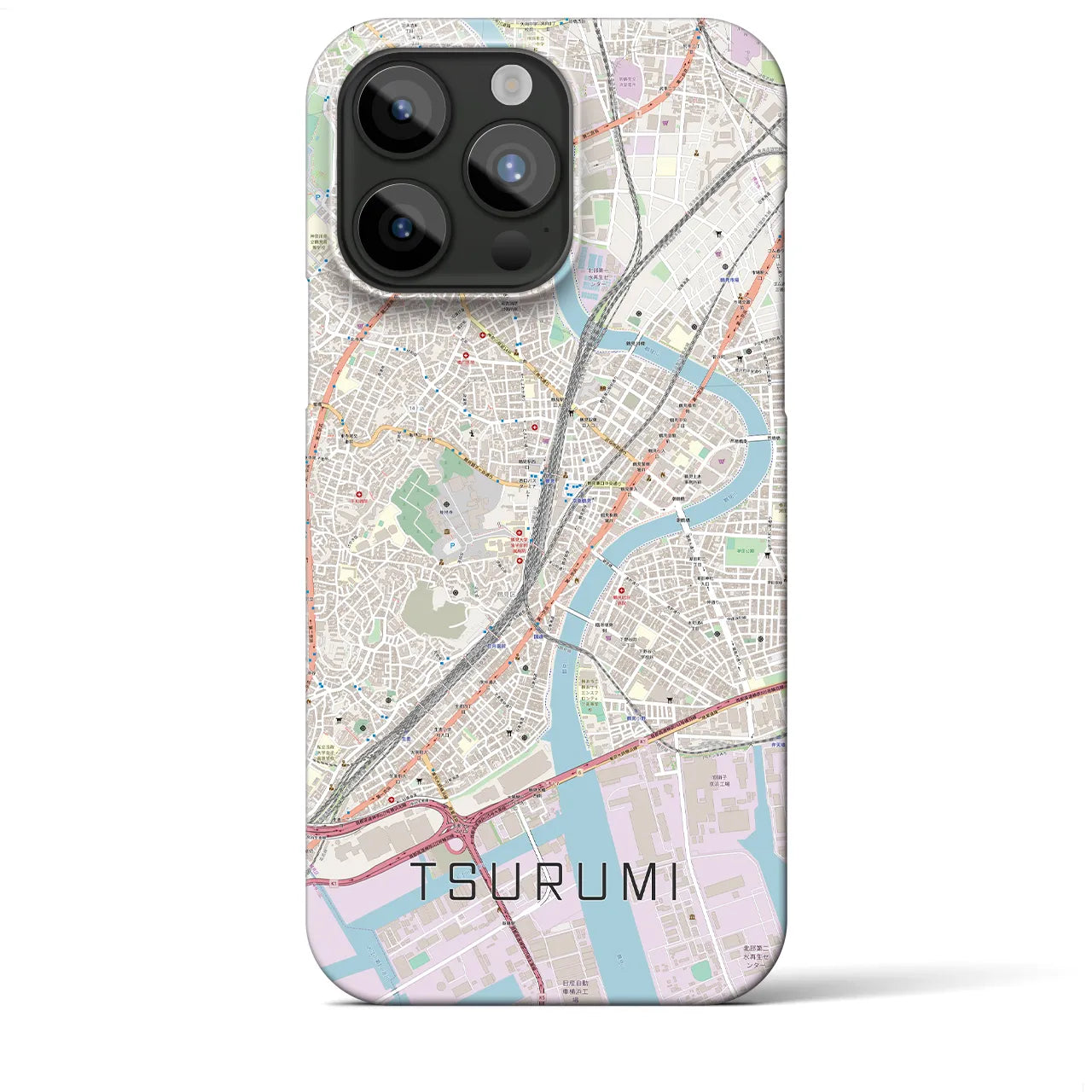 【鶴見】地図柄iPhoneケース（バックカバータイプ・ナチュラル）iPhone 15 Pro Max 用
