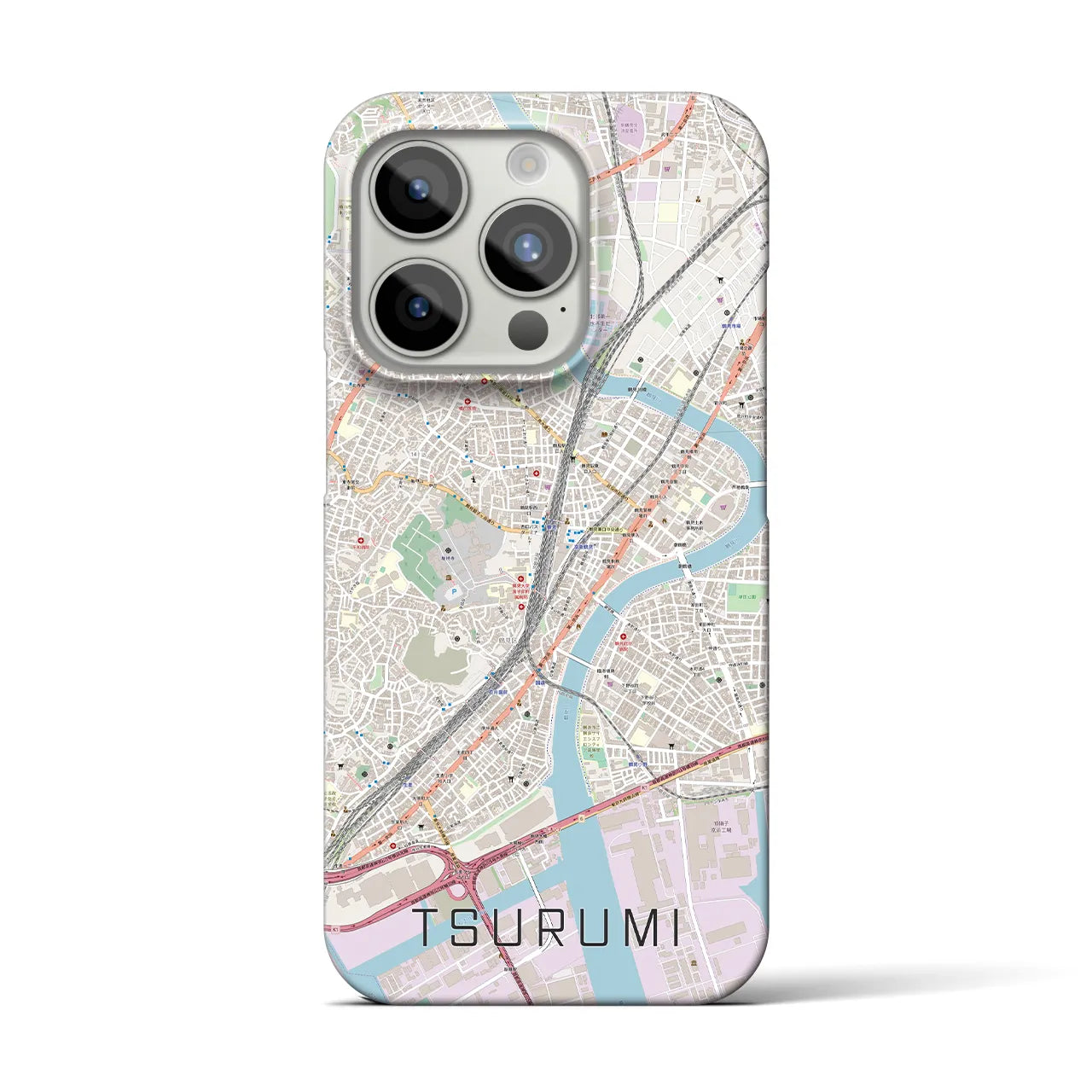 【鶴見】地図柄iPhoneケース（バックカバータイプ・ナチュラル）iPhone 15 Pro 用