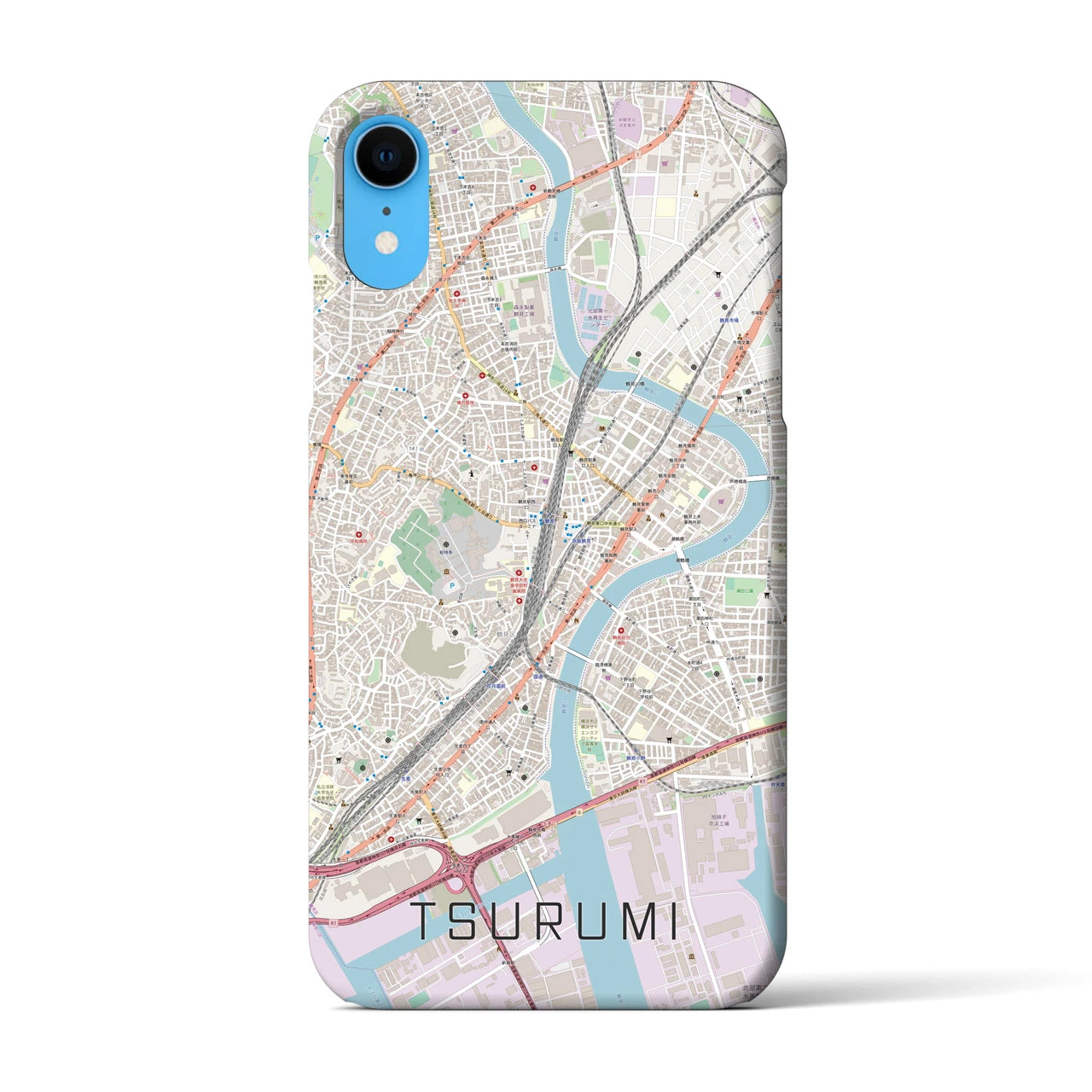 【鶴見】地図柄iPhoneケース（バックカバータイプ・ナチュラル）iPhone XR 用