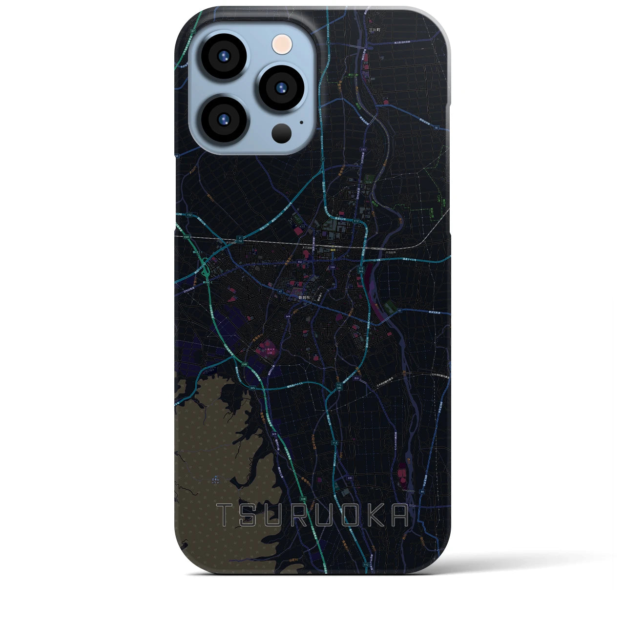 【鶴岡】地図柄iPhoneケース（バックカバータイプ・ブラック）iPhone 13 Pro Max 用
