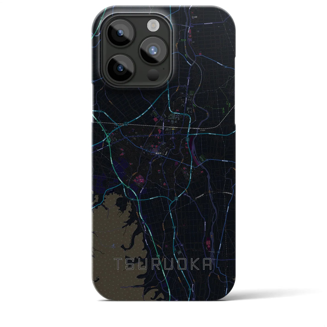 【鶴岡】地図柄iPhoneケース（バックカバータイプ・ブラック）iPhone 15 Pro Max 用