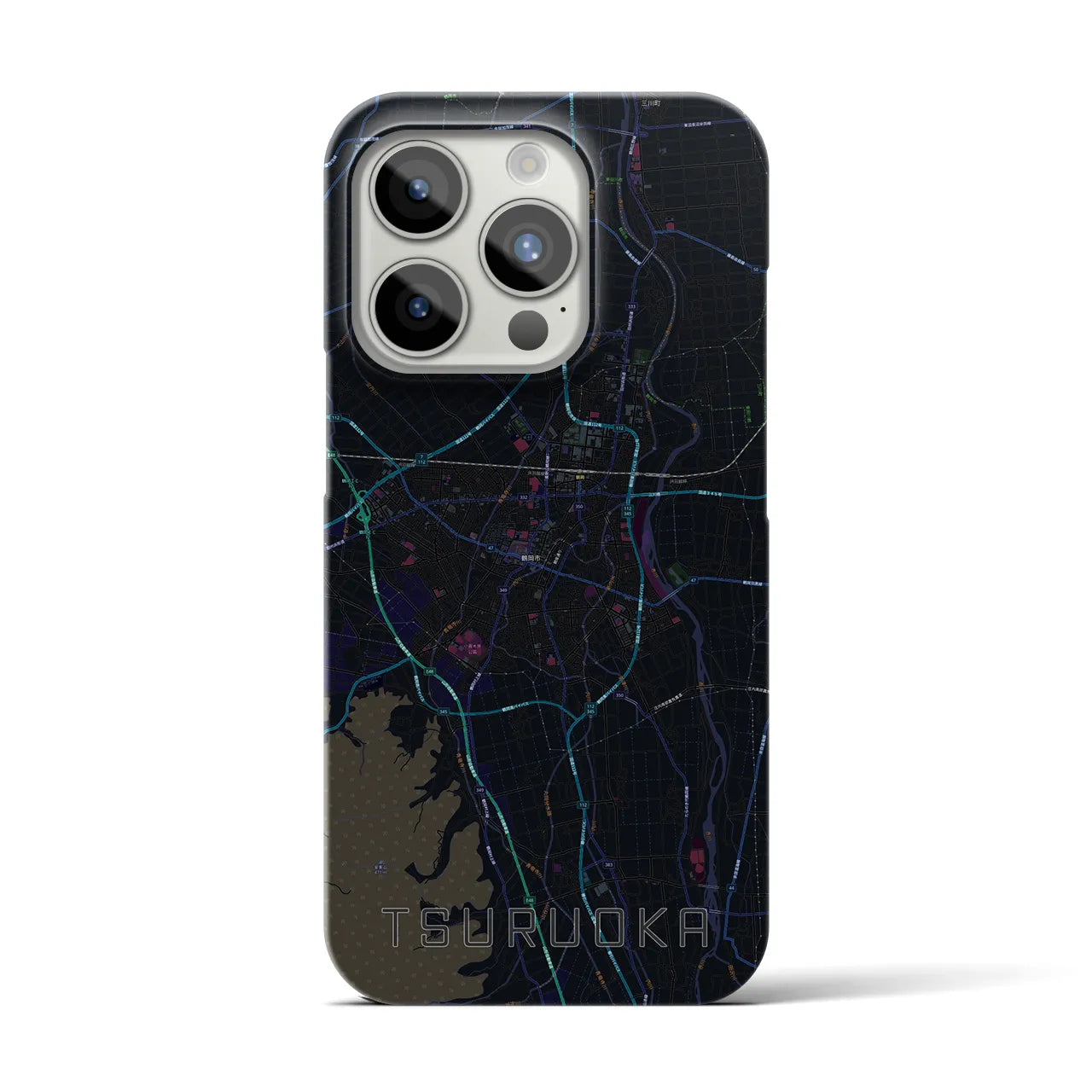 【鶴岡】地図柄iPhoneケース（バックカバータイプ・ブラック）iPhone 15 Pro 用