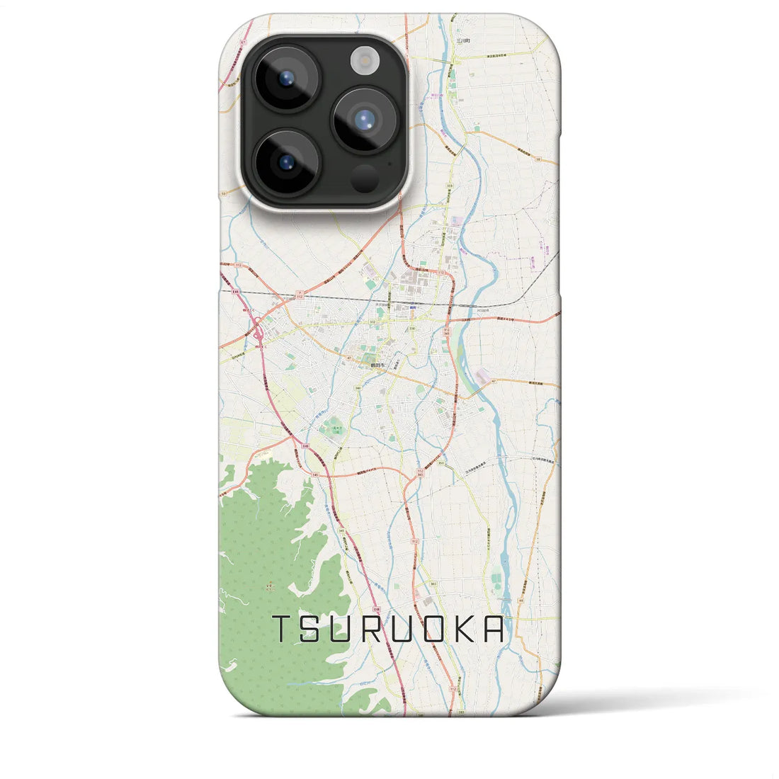 【鶴岡】地図柄iPhoneケース（バックカバータイプ・ナチュラル）iPhone 15 Pro Max 用