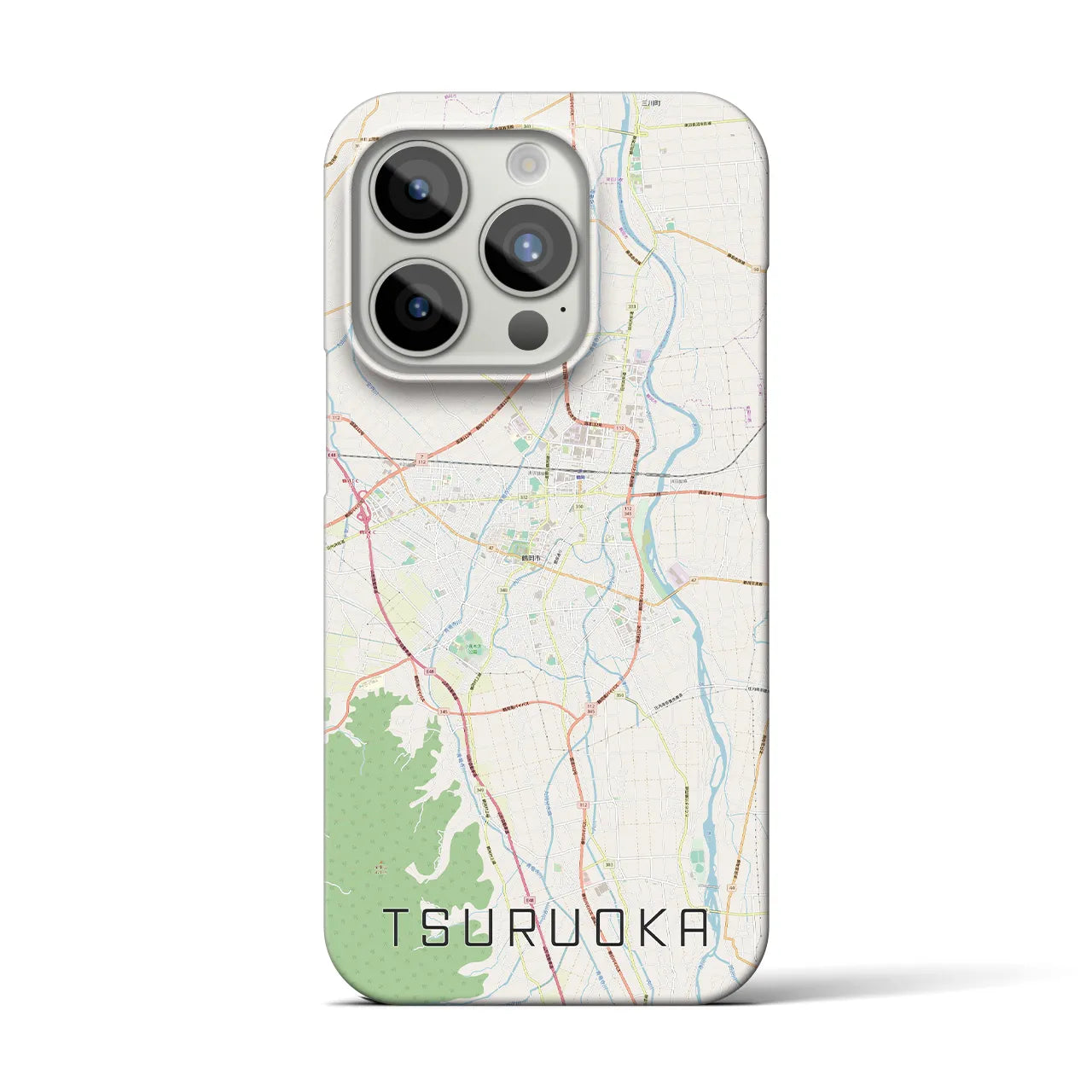 【鶴岡】地図柄iPhoneケース（バックカバータイプ・ナチュラル）iPhone 15 Pro 用