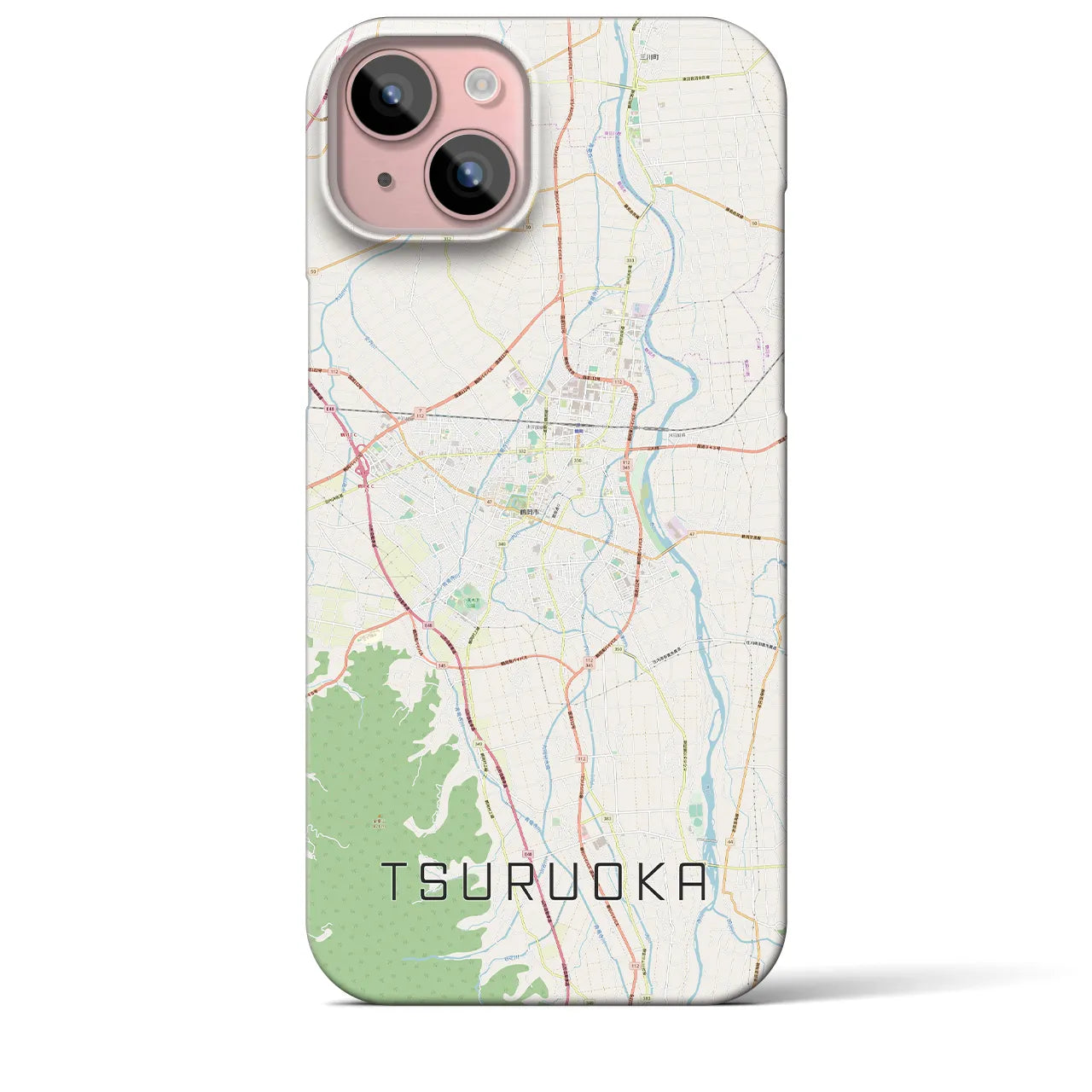 【鶴岡】地図柄iPhoneケース（バックカバータイプ・ナチュラル）iPhone 15 Plus 用