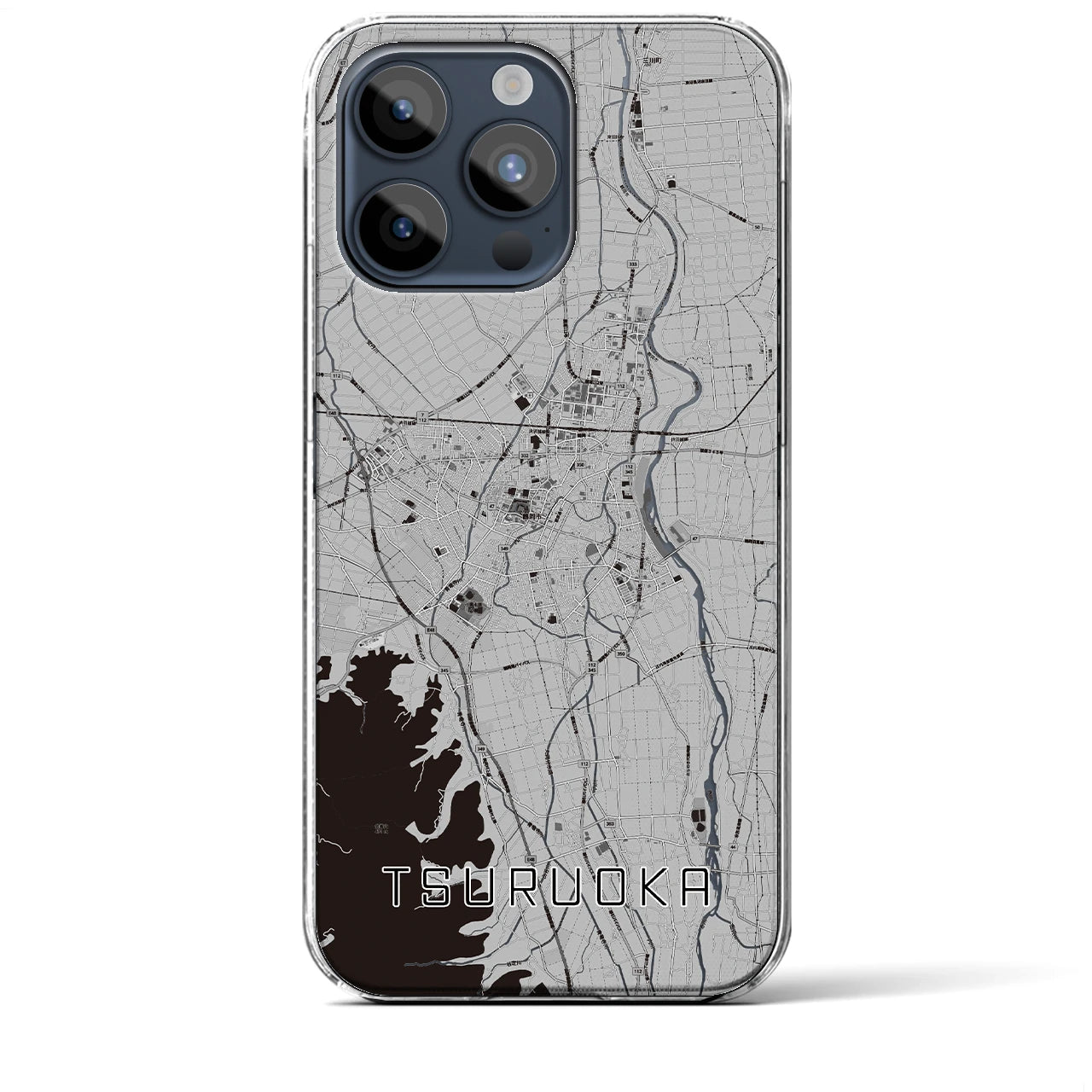 【鶴岡】地図柄iPhoneケース（クリアタイプ・モノトーン）iPhone 15 Pro Max 用