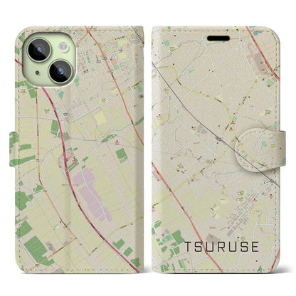 【鶴瀬（埼玉県）】地図柄iPhoneケース（手帳タイプ）ナチュラル・iPhone 15 用