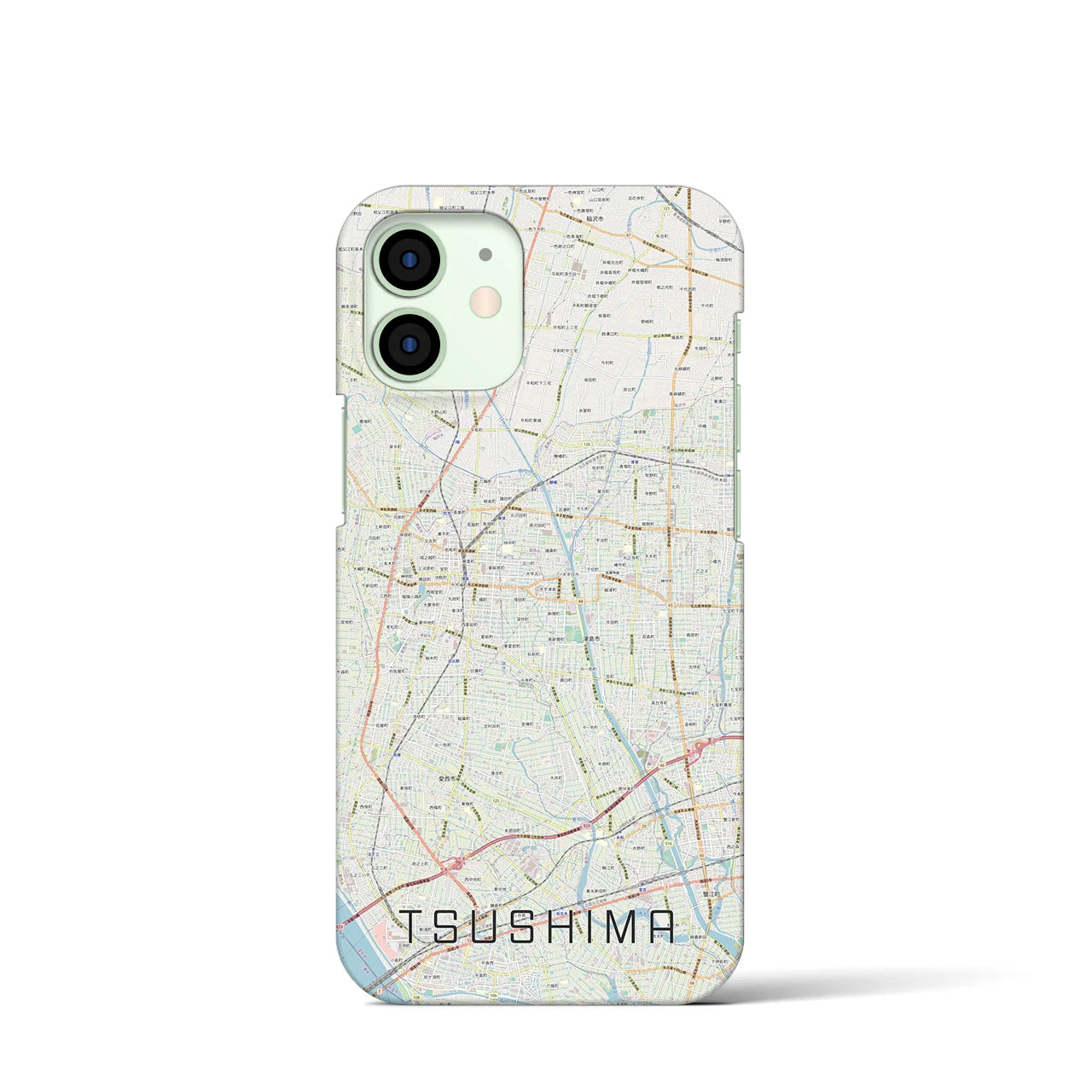 【津島】地図柄iPhoneケース（バックカバータイプ・ナチュラル）iPhone 12 mini 用