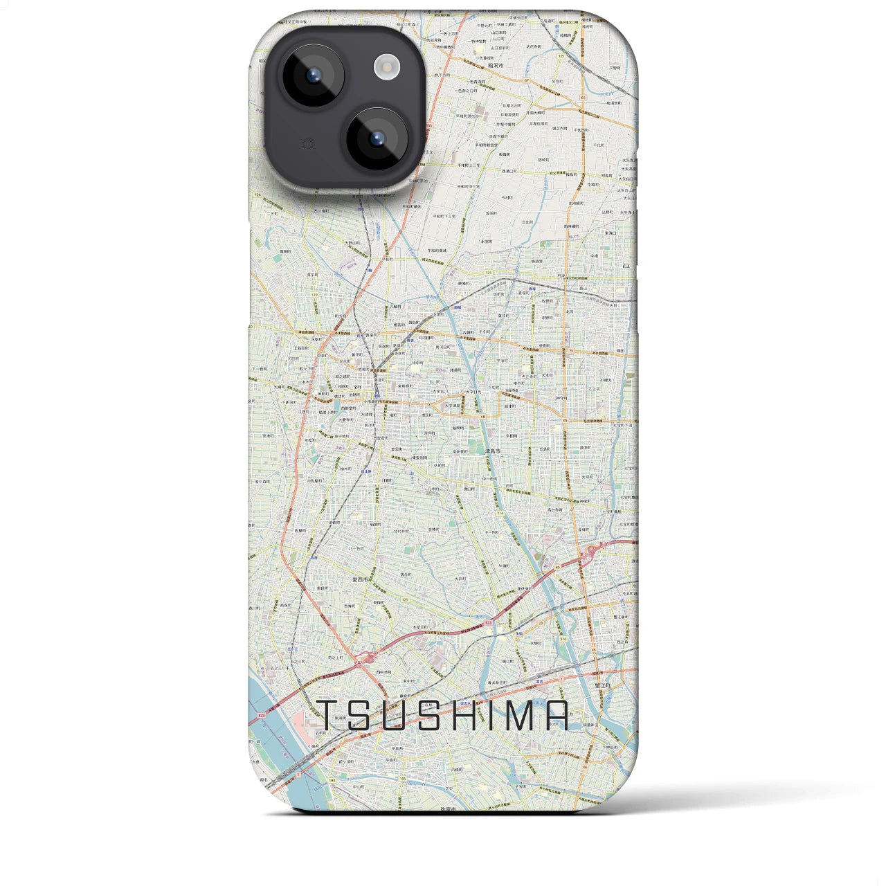 【津島】地図柄iPhoneケース（バックカバータイプ・ナチュラル）iPhone 14 Plus 用