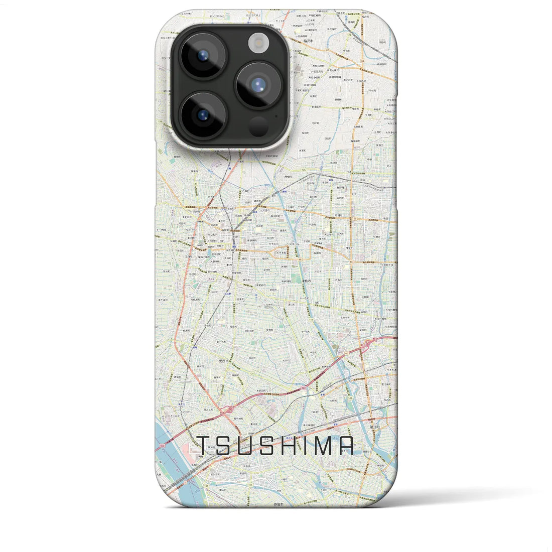 【津島】地図柄iPhoneケース（バックカバータイプ・ナチュラル）iPhone 15 Pro Max 用