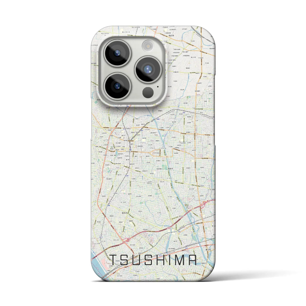 【津島】地図柄iPhoneケース（バックカバータイプ・ナチュラル）iPhone 15 Pro 用