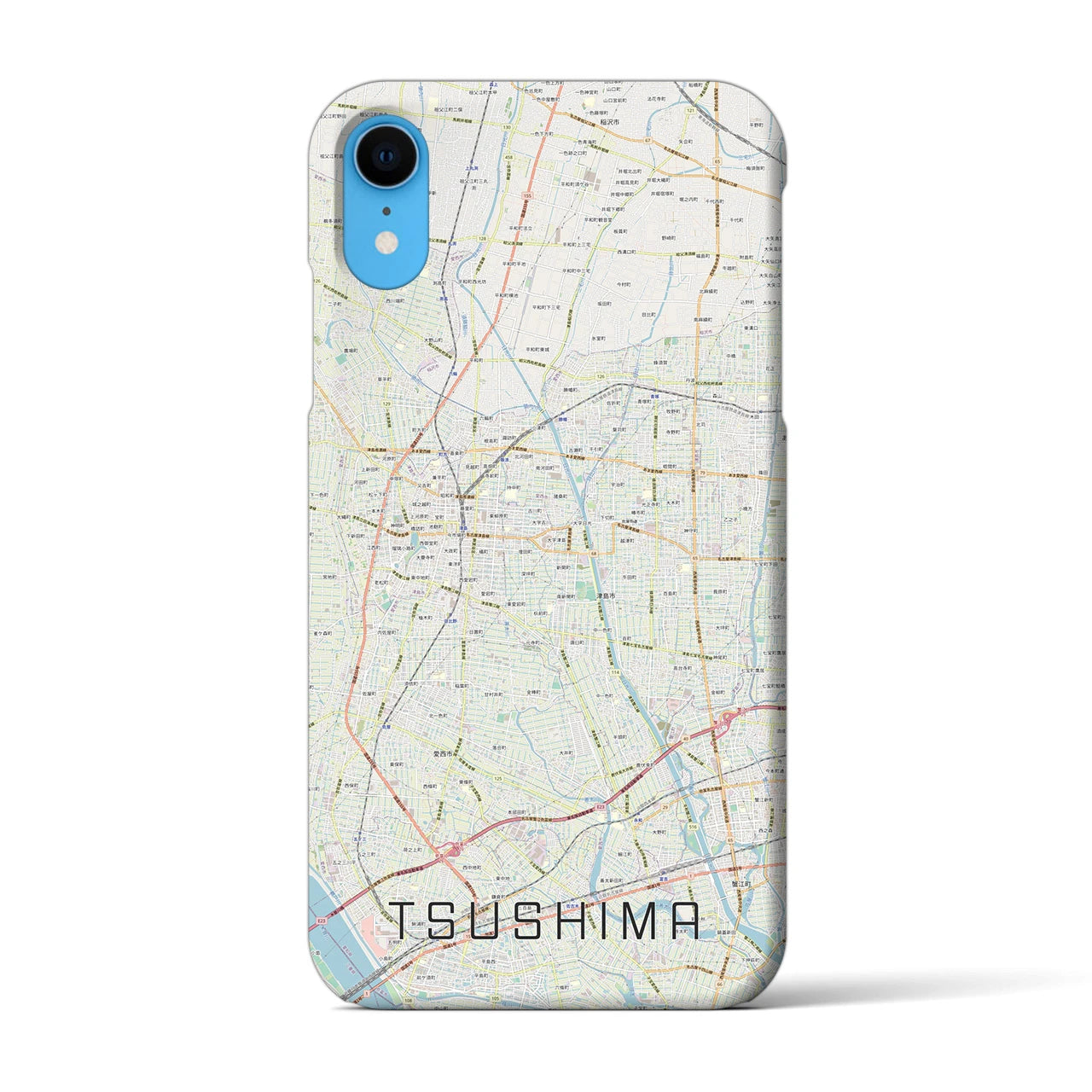 【津島】地図柄iPhoneケース（バックカバータイプ・ナチュラル）iPhone XR 用