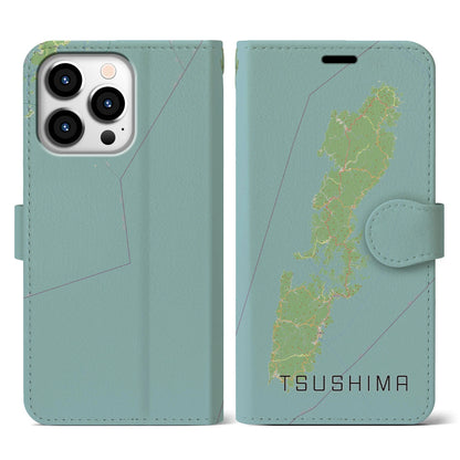 【対馬（長崎県）】地図柄iPhoneケース（手帳タイプ）ナチュラル・iPhone 13 Pro 用