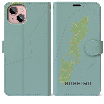 【対馬（長崎県）】地図柄iPhoneケース（手帳タイプ）ナチュラル・iPhone 15 Plus 用