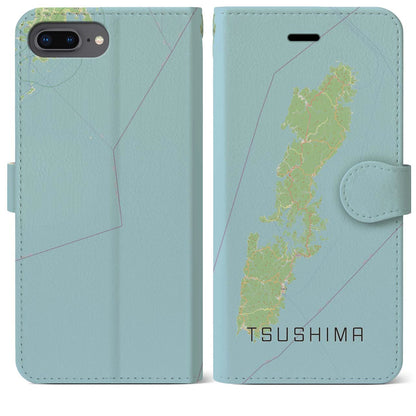 【対馬（長崎県）】地図柄iPhoneケース（手帳タイプ）ナチュラル・iPhone 8Plus /7Plus / 6sPlus / 6Plus 用