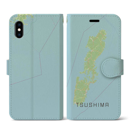 【対馬（長崎県）】地図柄iPhoneケース（手帳タイプ）ナチュラル・iPhone XS / X 用