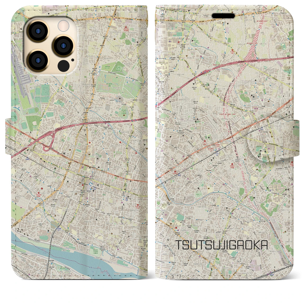 【つつじヶ丘】地図柄iPhoneケース（手帳両面タイプ・ナチュラル）iPhone 12 Pro Max 用