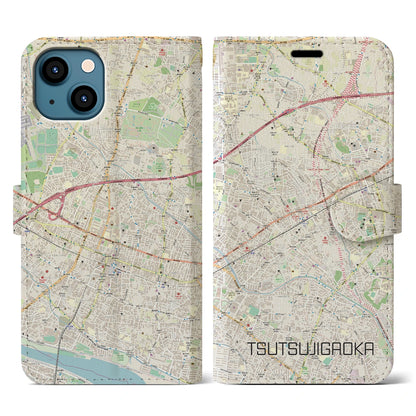 【つつじヶ丘（東京都）】地図柄iPhoneケース（手帳タイプ）ナチュラル・iPhone 13 用