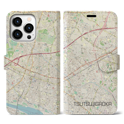 【つつじヶ丘（東京都）】地図柄iPhoneケース（手帳タイプ）ナチュラル・iPhone 13 Pro 用