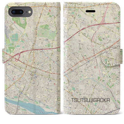 【つつじヶ丘（東京都）】地図柄iPhoneケース（手帳タイプ）ナチュラル・iPhone 8Plus /7Plus / 6sPlus / 6Plus 用