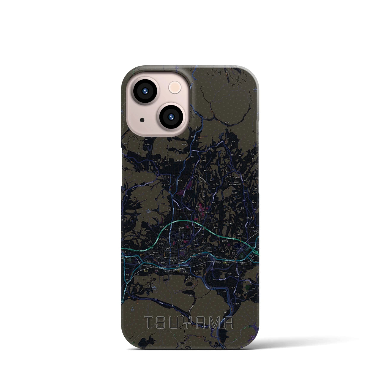 【津山】地図柄iPhoneケース（バックカバータイプ・ブラック）iPhone 13 mini 用