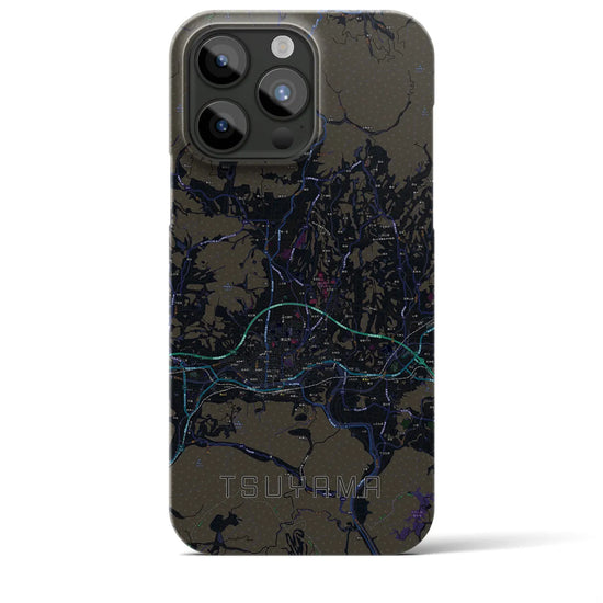 【津山】地図柄iPhoneケース（バックカバータイプ・ブラック）iPhone 15 Pro Max 用