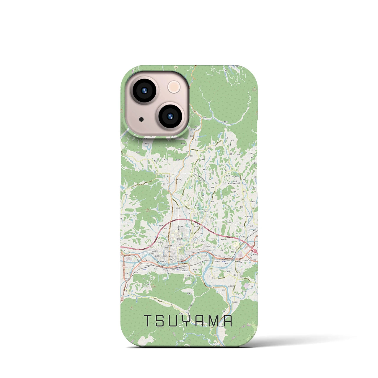 【津山】地図柄iPhoneケース（バックカバータイプ・ナチュラル）iPhone 13 mini 用