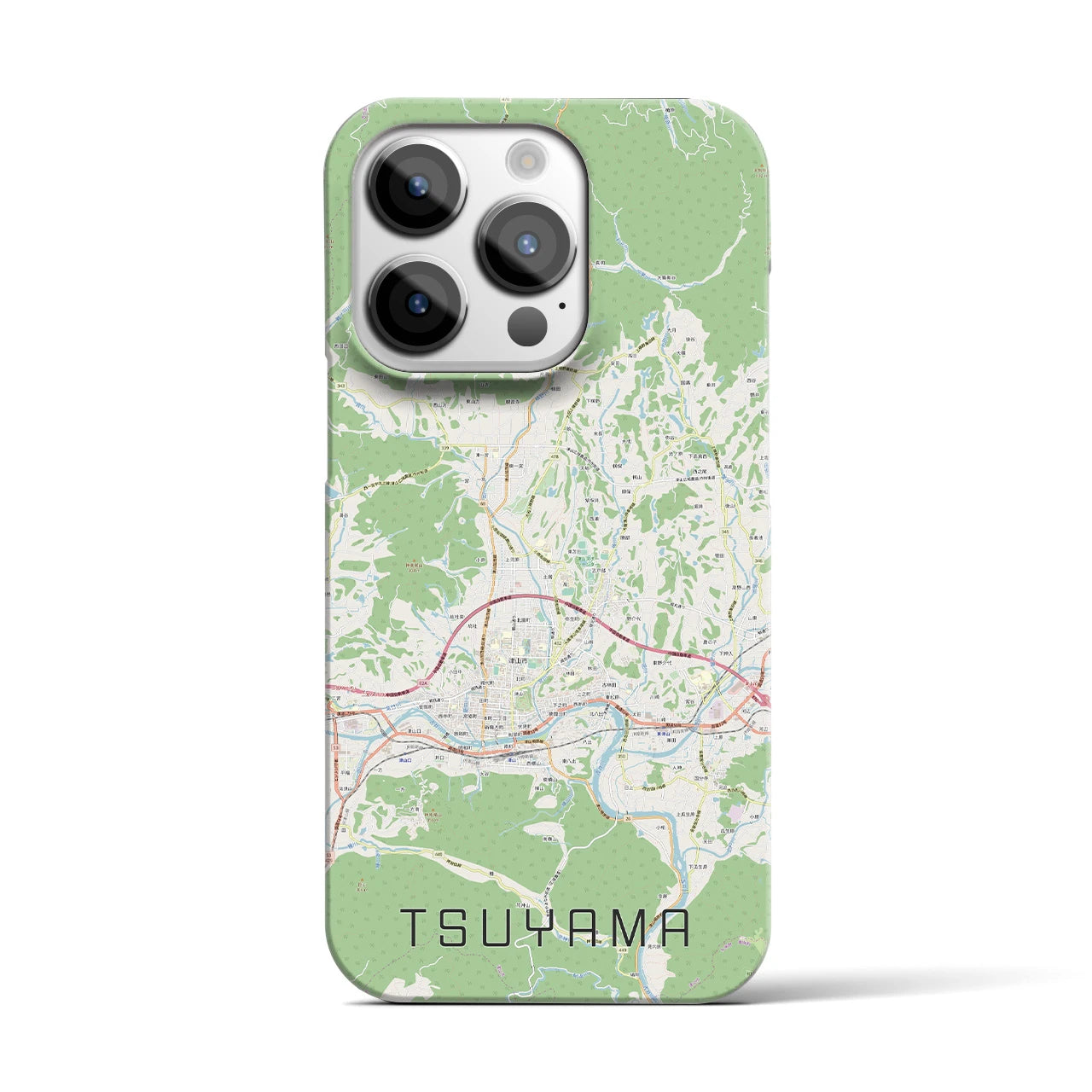 【津山】地図柄iPhoneケース（バックカバータイプ・ナチュラル）iPhone 14 Pro 用