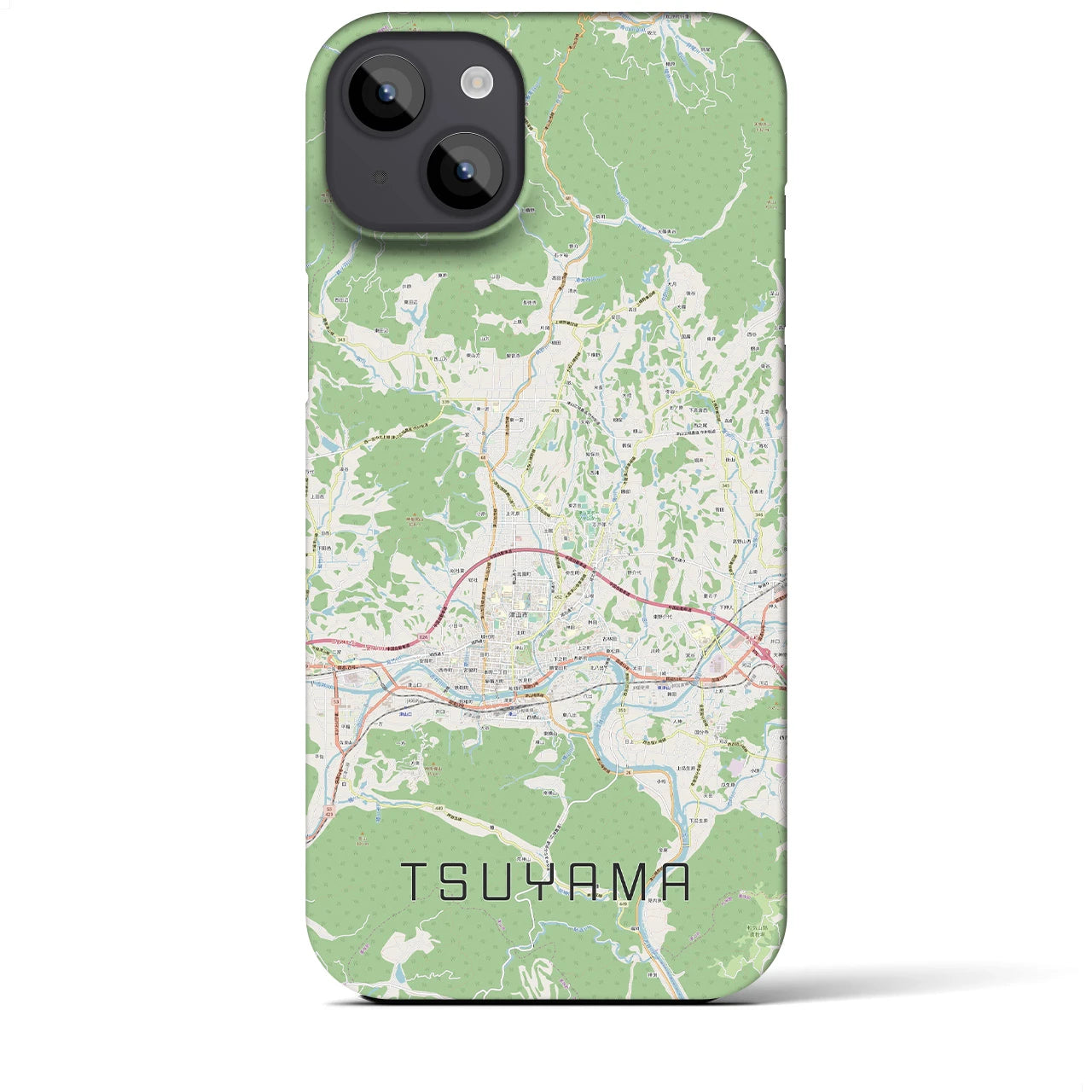 【津山】地図柄iPhoneケース（バックカバータイプ・ナチュラル）iPhone 14 Plus 用